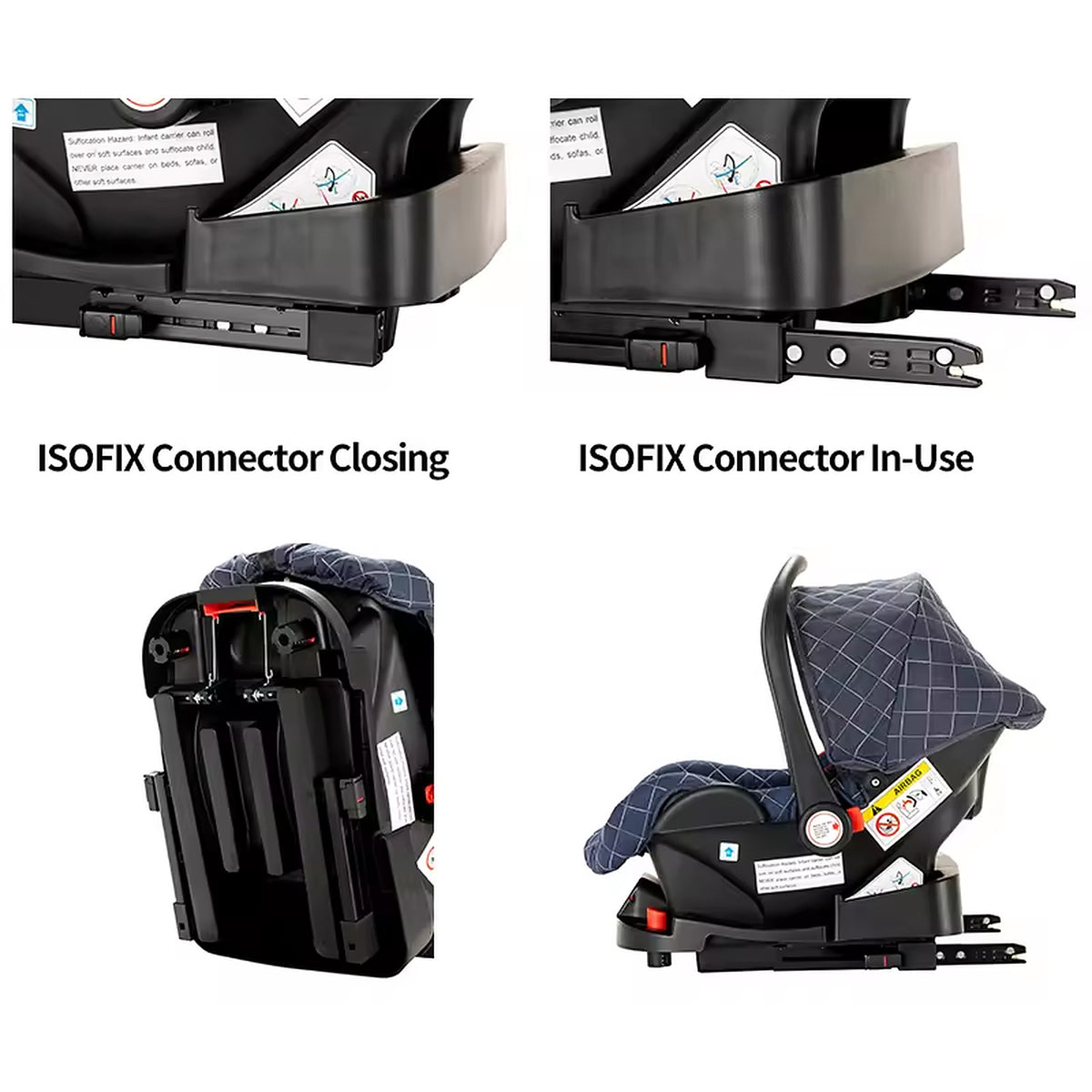 Car base for the KinderFizz infant carrier with extendable connectors