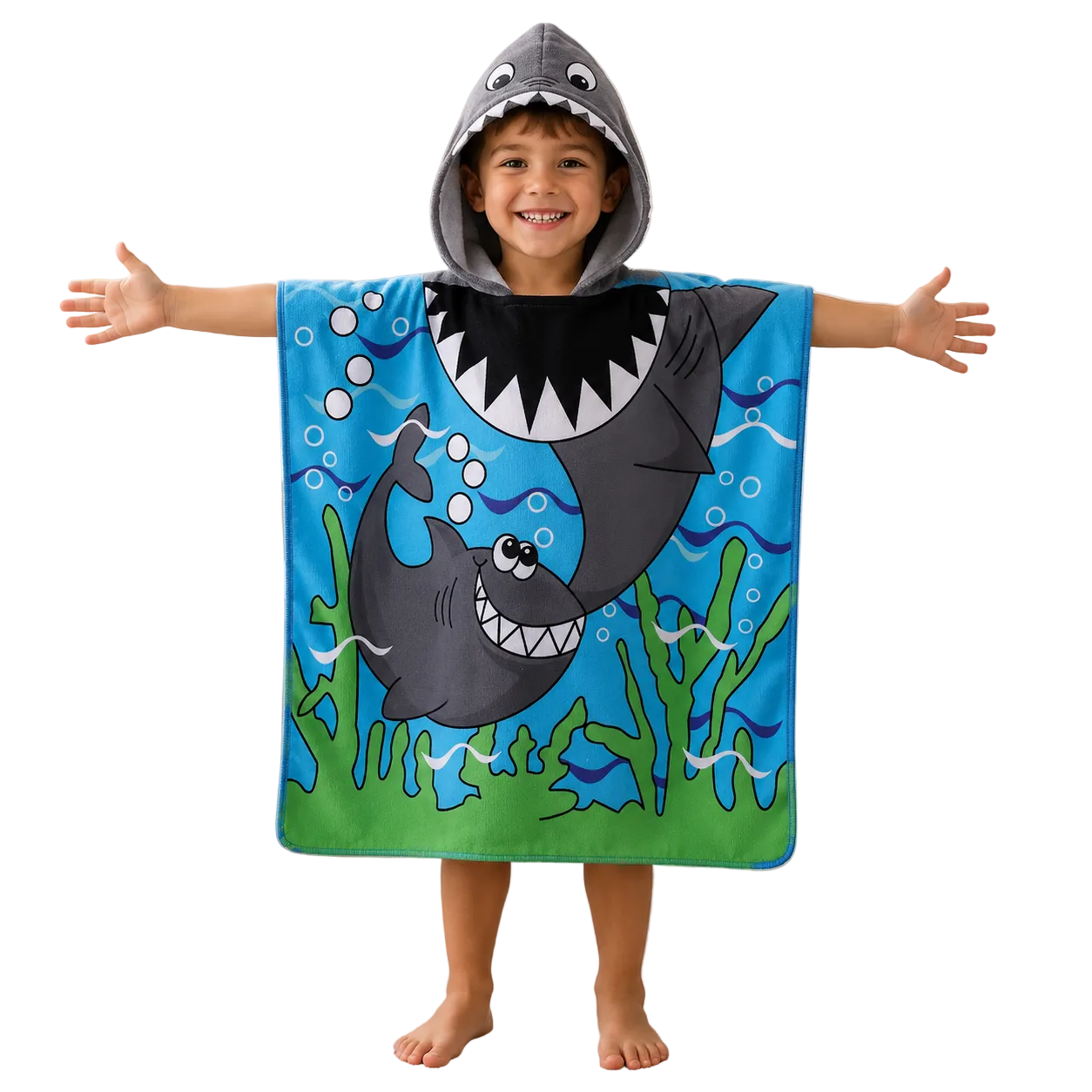 Kids Hooded Swim Towel Poncho, Quick-Dry Design