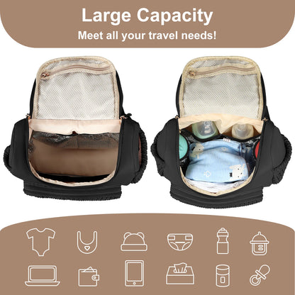 Quilted diaper bag backpack with changing pad and pacifier case