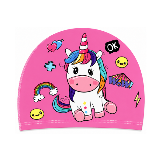 Kids Cartoon Printed Swimming Cap, Unicorn, Dolphin & Mermaid Designs