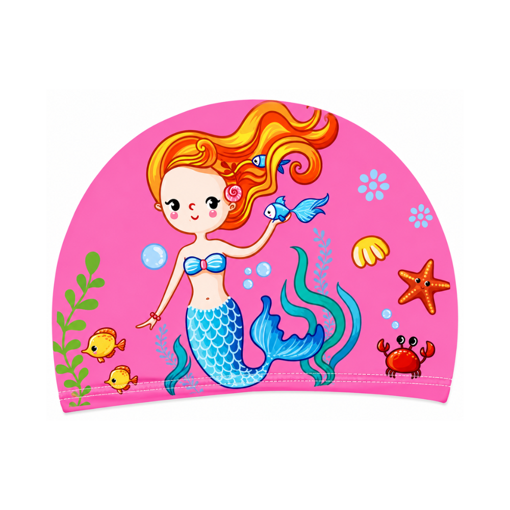 Kids Cartoon Printed Swimming Cap, Unicorn, Dolphin & Mermaid Designs