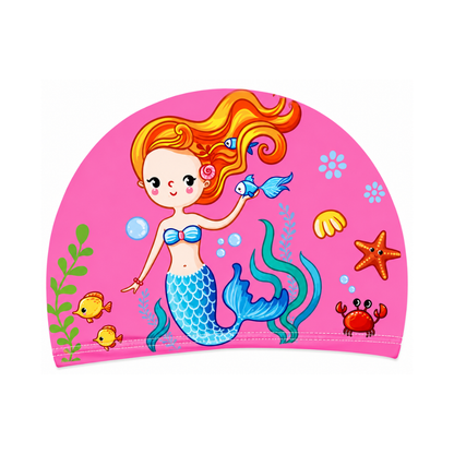 Kids Cartoon Printed Swimming Cap, Unicorn, Dolphin & Mermaid Designs