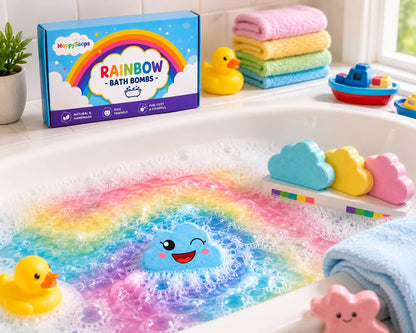 Rainbow Bath Bombs for Kids, 4 Pack, Colorful Bath Fizz