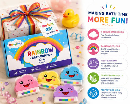 Rainbow Bath Bombs for Kids, 4 Pack, Colorful Bath Fizz