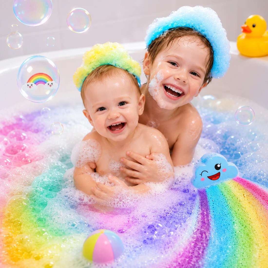Rainbow Bath Bombs for Kids, 4 Pack, Colorful Bath Fizz