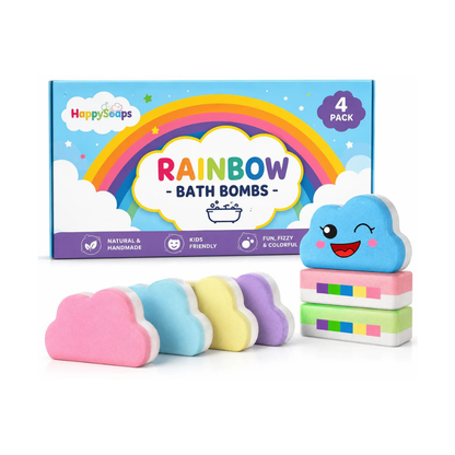 Rainbow Bath Bombs for Kids, 4 Pack, Colorful Bath Fizz