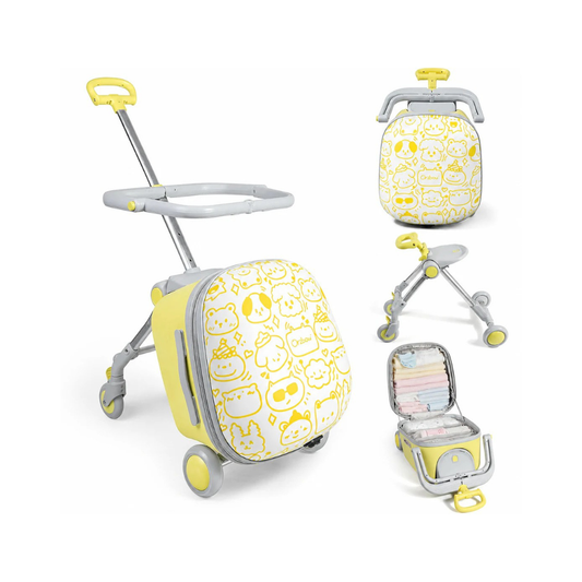 2-in-1 Kids Ride-On Suitcase with Foldable Safety Rail and Spinner Wheels