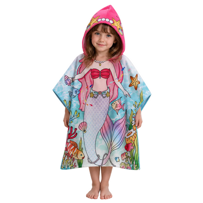Kids Hooded Swim Towel Poncho, Quick-Dry Design