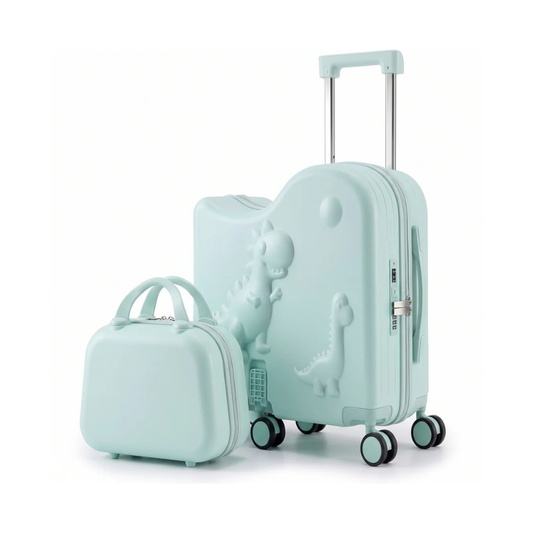 Kids Ride-On Suitcase Set with Portable Bag, Dinosaur Design