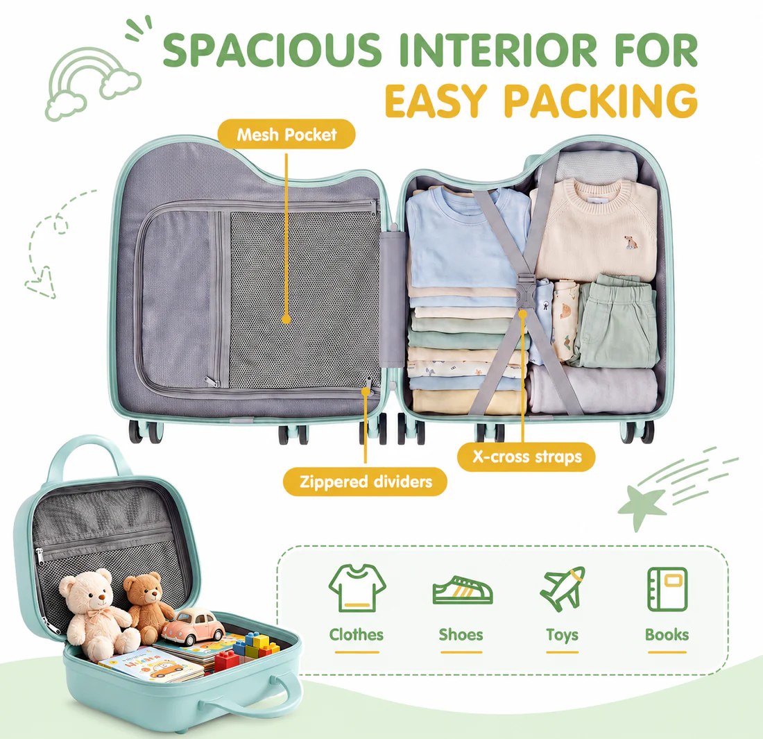 Kids Ride On Suitcase Set With Portable Bag