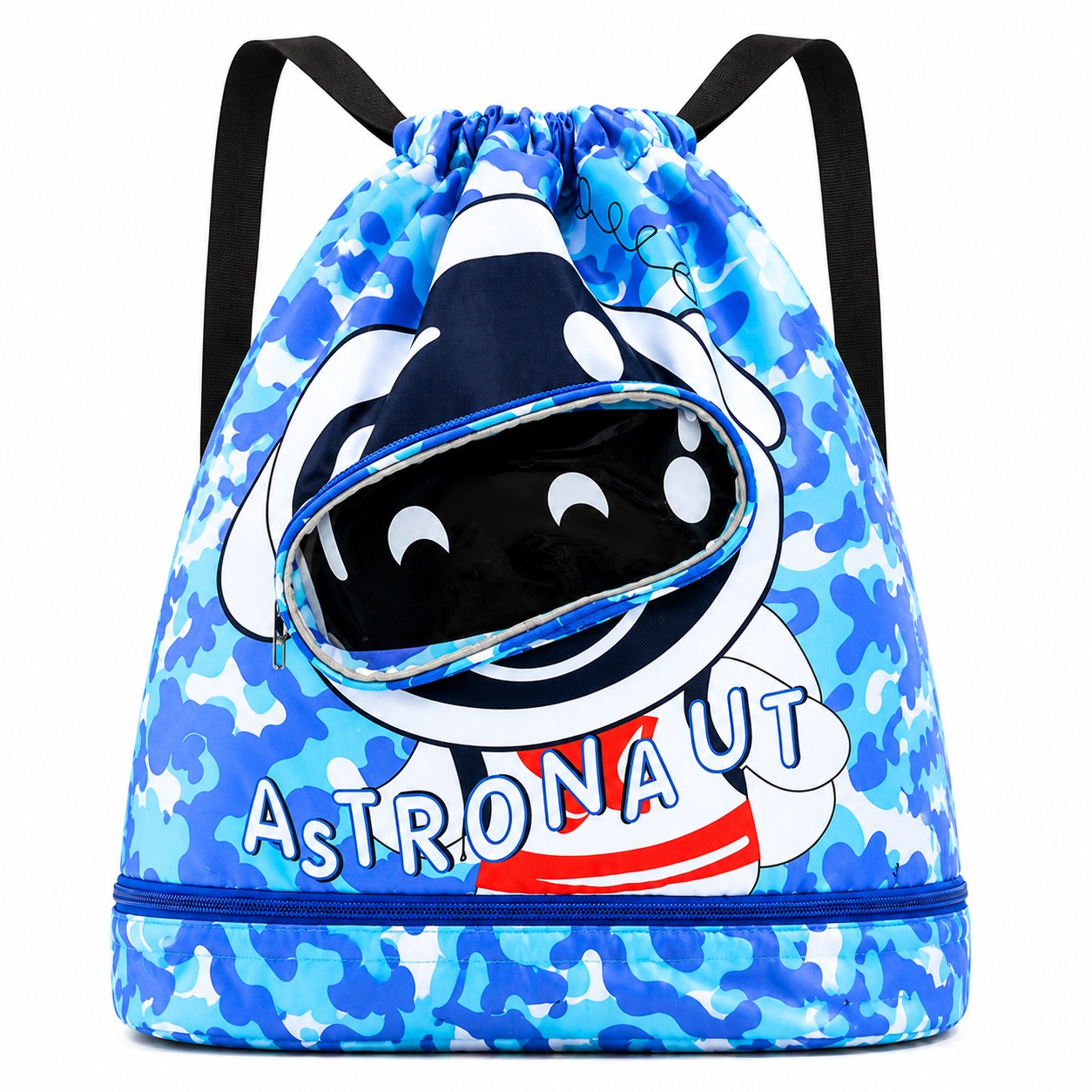 Kids Cartoon Drawstring Swim Bag with Waterproof Wet Pocket