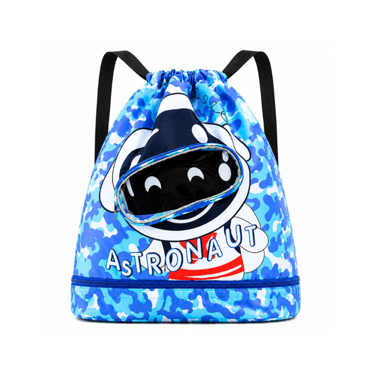 Kids Drawstring Swim Bag with Wet Pocket, Astronaut or Mermaid Design