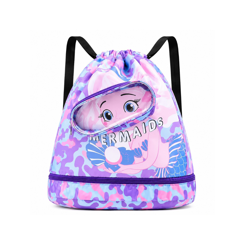 Kids Drawstring Swim Bag with Wet Pocket, Astronaut or Mermaid Design