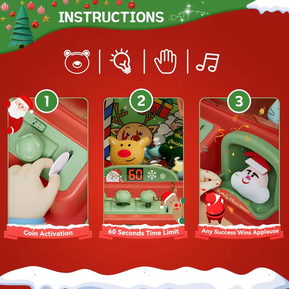Kids Mini Claw Machine with Lights and Music, Special Christmas Edition
