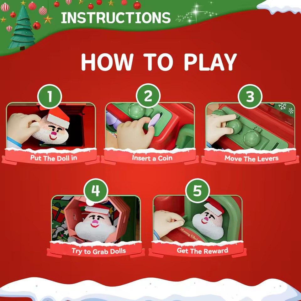 Kids Mini Claw Machine with Lights and Music, Special Christmas Edition