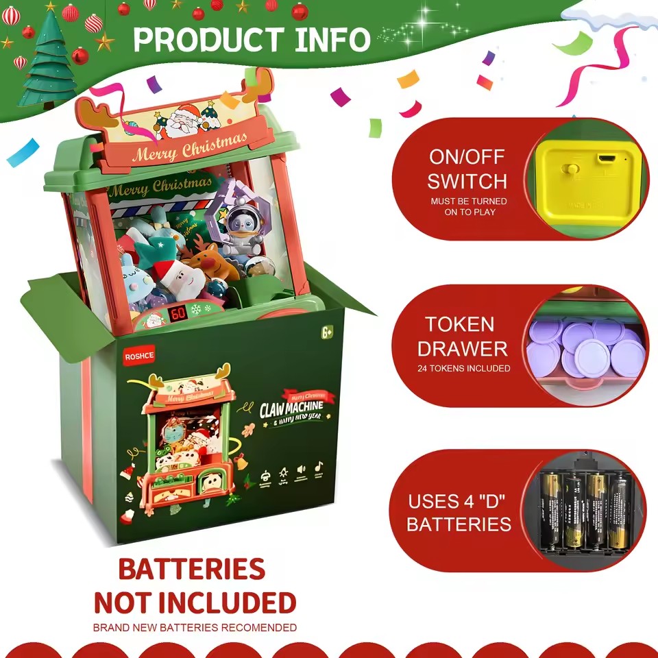 Kids Mini Claw Machine with Lights and Music, Special Christmas Edition