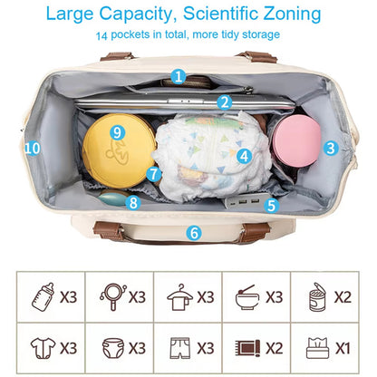 Convertible Diaper Bag Tote Backpack with Shoes Compartment and Laptop Sleeve