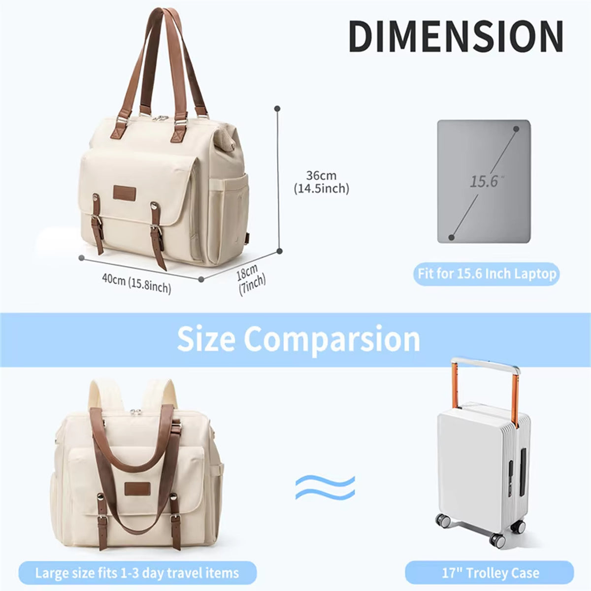 Convertible Diaper Bag Tote Backpack with Shoes Compartment and Laptop Sleeve