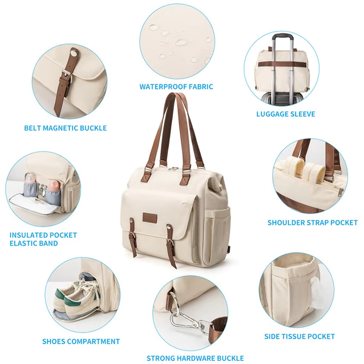 Convertible Diaper Bag Tote Backpack with Shoes Compartment and Laptop Sleeve