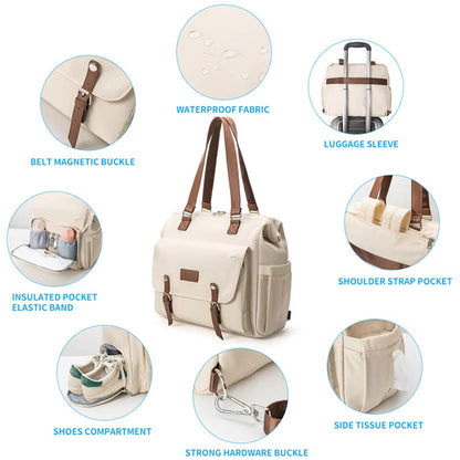 Convertible Diaper Bag Tote Backpack with Shoes Compartment and Laptop Sleeve