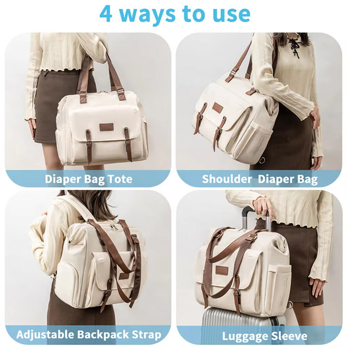 Convertible Diaper Bag Tote Backpack with Shoes Compartment and Laptop Sleeve