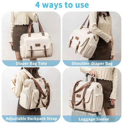 Convertible Diaper Bag Tote Backpack with Shoes Compartment and Laptop Sleeve