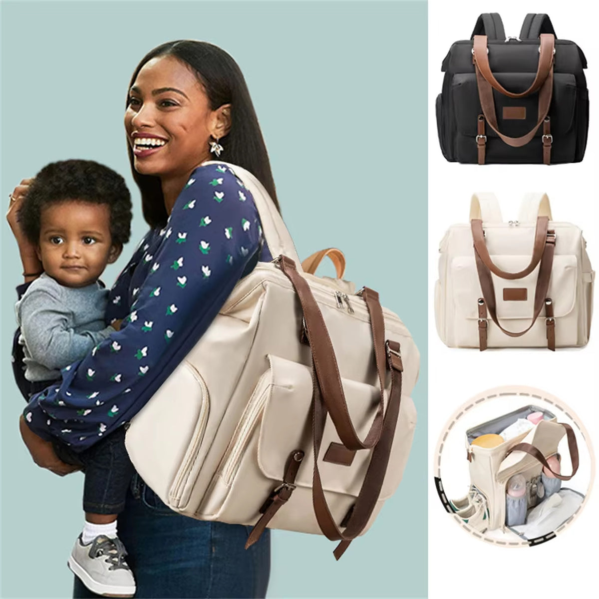 Convertible Diaper Bag Tote Backpack with Shoes Compartment and Laptop Sleeve