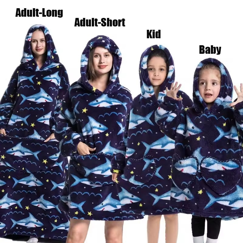 Oversized Sherpa Blanket Hoodie, Matching Sizes from Baby to Adult