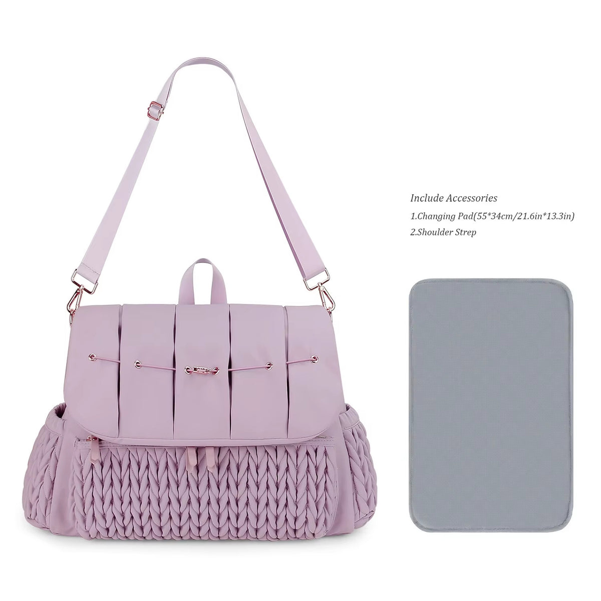 Knit Quilted Diaper Bag Backpack with Changing Pad and Insulated Pockets