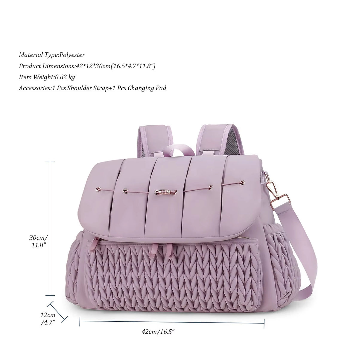 Knit Quilted Diaper Bag Backpack with Changing Pad and Insulated Pockets