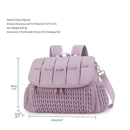 Knit Quilted Diaper Bag Backpack with Changing Pad and Insulated Pockets