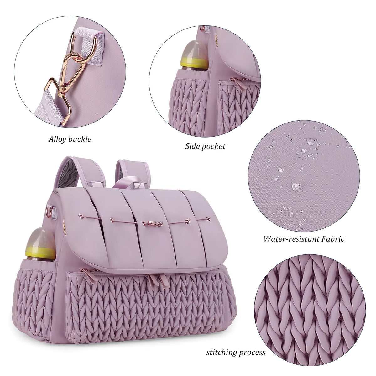 Knit Quilted Diaper Bag Backpack with Changing Pad and Insulated Pockets