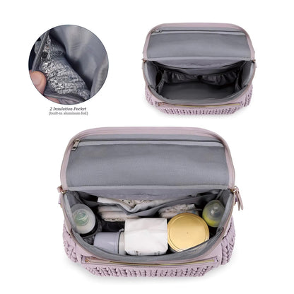 Knit Quilted Diaper Bag Backpack with Changing Pad and Insulated Pockets