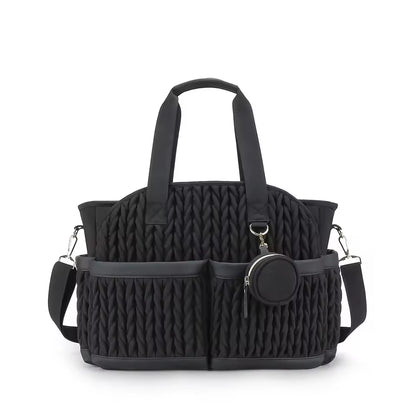 Knit Quilted Diaper Tote Bag with Insulated Pockets and Pacifier Case