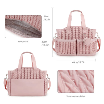 Knit Quilted Diaper Tote Bag with Insulated Pockets and Pacifier Case