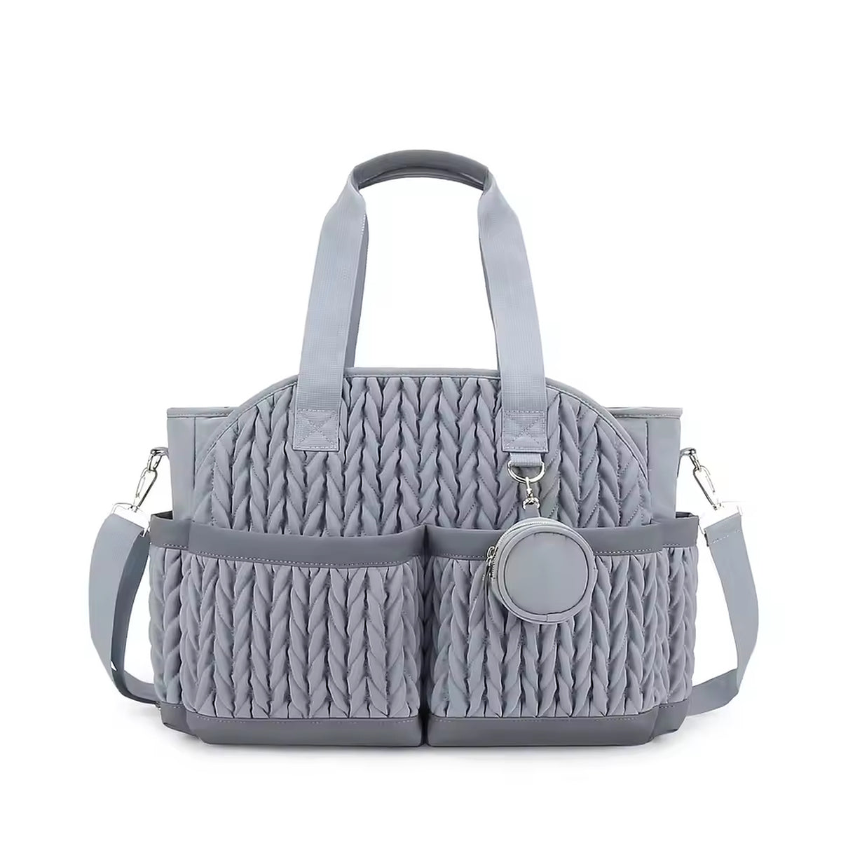 Knit Quilted Diaper Tote Bag with Insulated Pockets and Pacifier Case