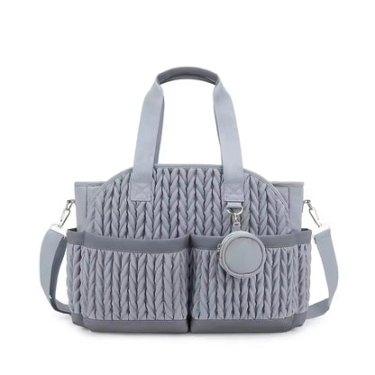 Knit Quilted Diaper Tote Bag with Insulated Pockets and Pacifier Case