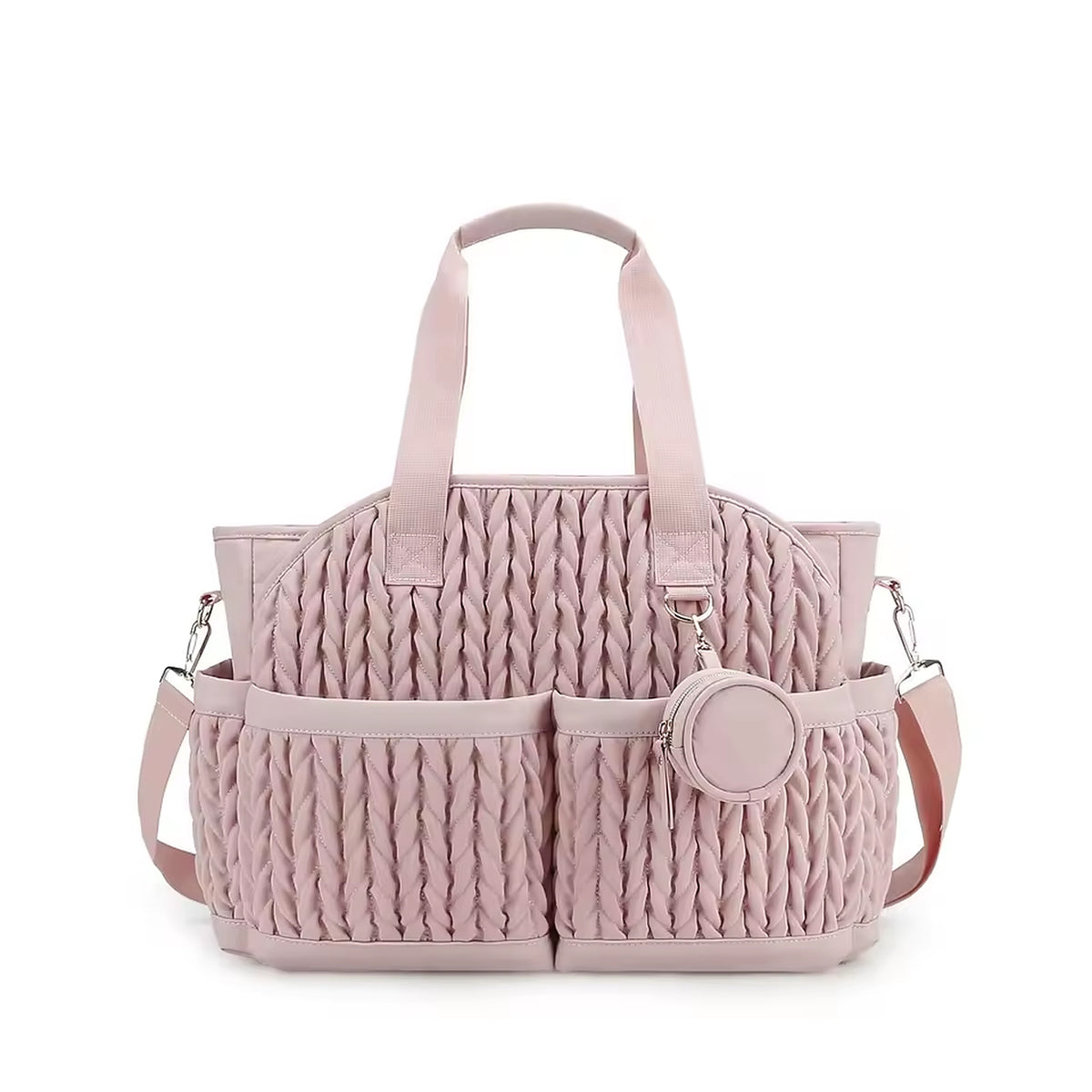Knit Quilted Diaper Tote Bag with Insulated Pockets and Pacifier Case