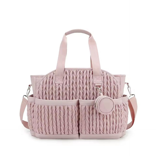 Knit Quilted Diaper Tote Bag with Insulated Pockets and Pacifier Case