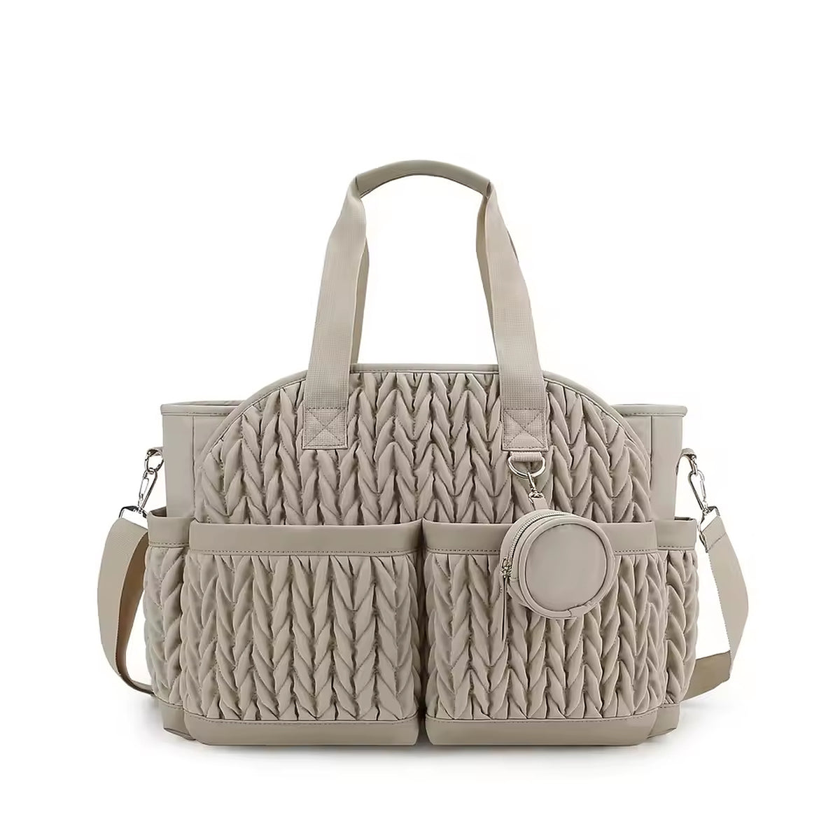 Knit Quilted Diaper Tote Bag with Insulated Pockets and Pacifier Case