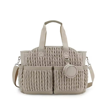 Knit Quilted Diaper Tote Bag with Insulated Pockets and Pacifier Case