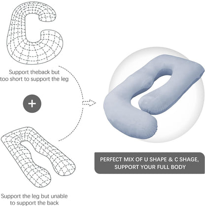 Diagram comparing a C shaped pillow and a U shaped pillow with the combined KinderFizz shape