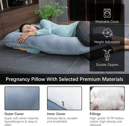 Velvet outer cover, breathable inner cover and 7D PP hollow fiber filling of the pregnancy pillow