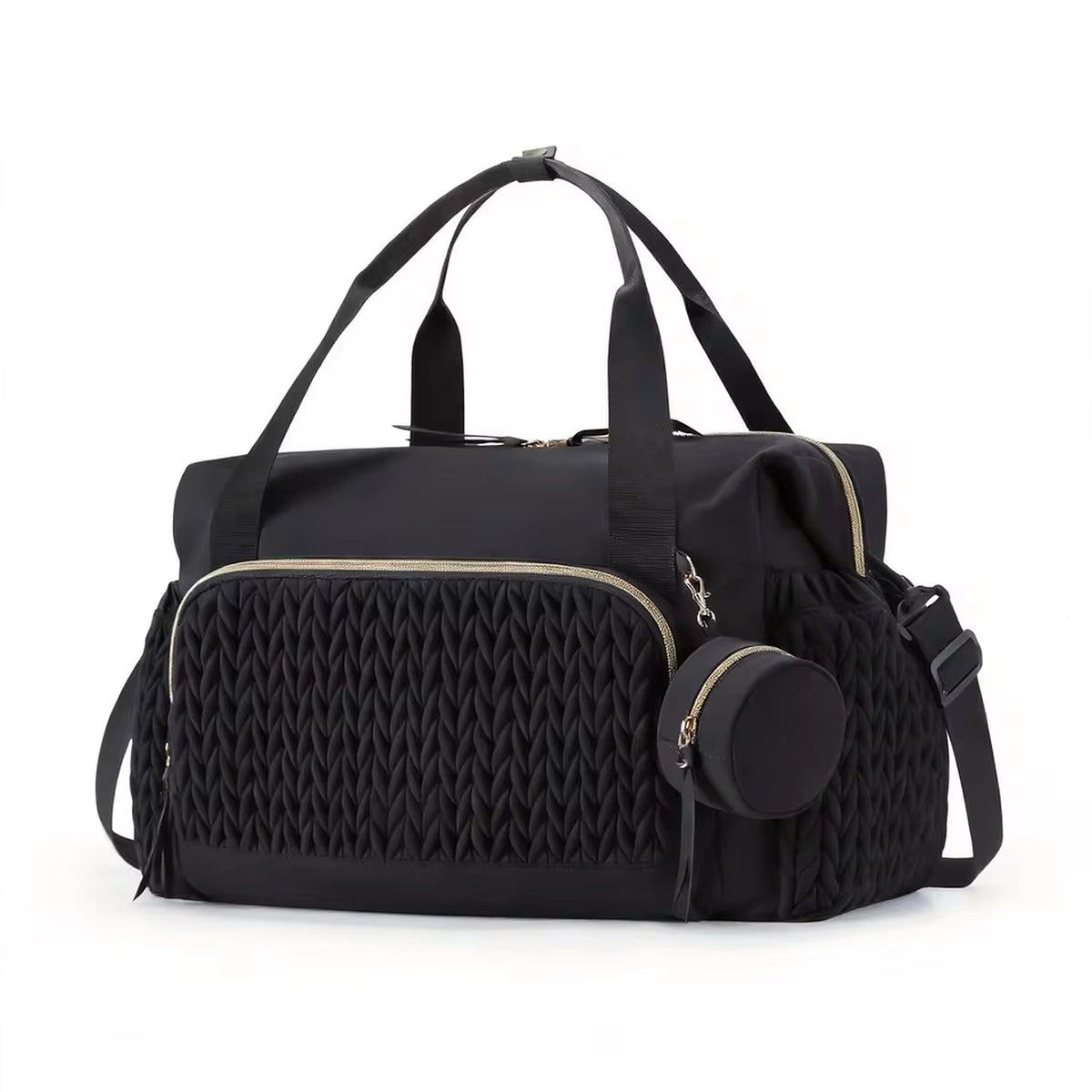 Quilted Diaper Bag Tote with Changing Pad and Insulated Bottle Pockets
