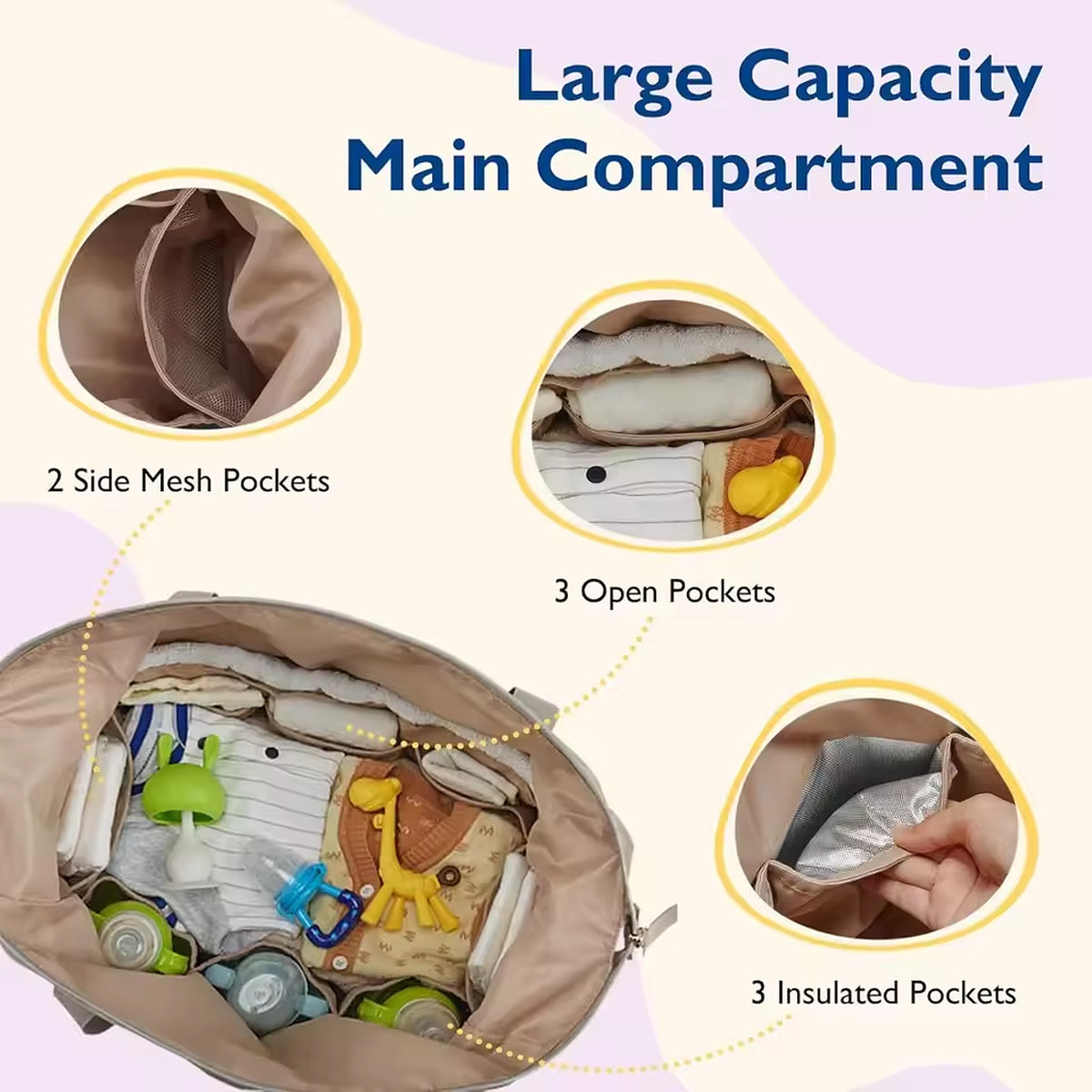 Quilted Diaper Bag Tote with Changing Pad and Insulated Bottle Pockets