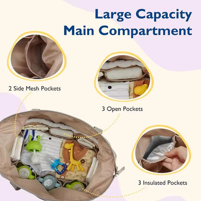 Quilted Diaper Bag Tote with Changing Pad and Insulated Bottle Pockets