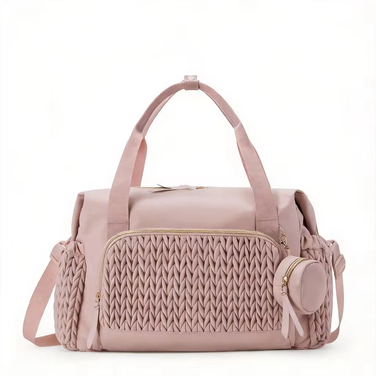 Quilted Diaper Bag Tote with Changing Pad and Insulated Bottle Pockets
