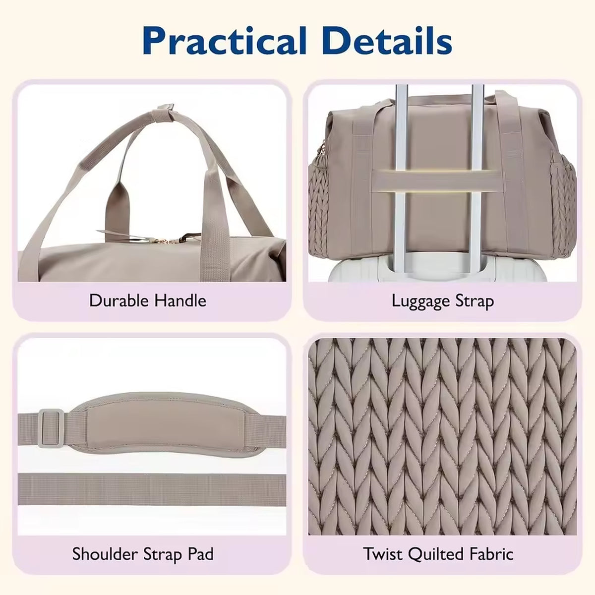 Quilted Diaper Bag Tote with Changing Pad and Insulated Bottle Pockets