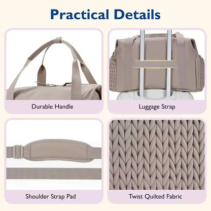 Quilted Diaper Bag Tote with Changing Pad and Insulated Bottle Pockets