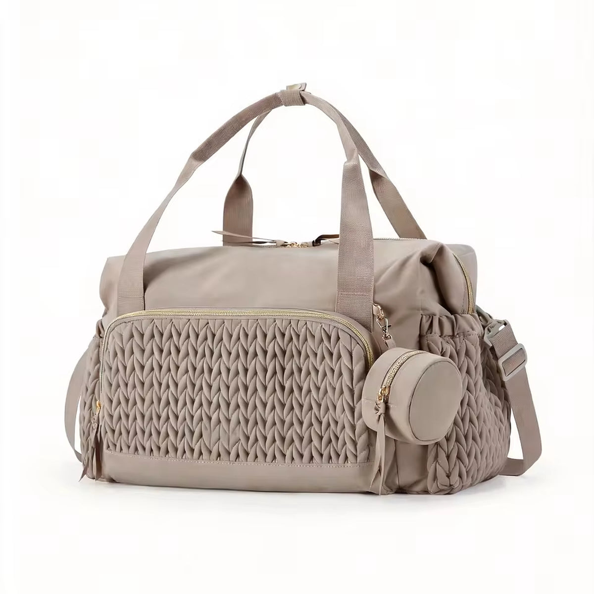 Quilted Diaper Bag Tote with Changing Pad and Insulated Bottle Pockets